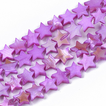 Freshwater Shell Beads Strands, Dyed, Star, Dark Violet, 9~10.5x9.5~11.5x2~3mm, Hole: 1mm, about 38pcs/Strand, 11.8 inch~13.3 inch