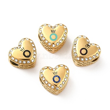 Mixed Color Heart Stainless Steel+Rhinestone European Beads