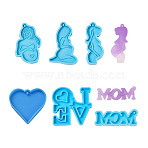 6Pcs 6 Style Mother's Day Theme DIY Pendants Silicone Molds, Resin Casting Pendant Molds, For UV Resin, Epoxy Resin Jewelry Making, Pregnant Woman & Word & Heart, Deep Sky Blue, 1pc/style(DIY-BG0001-37)