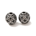 304 Stainless Steel Beads, Round with Flower Pattern, Antique Silver, 8mm, Hole: 2mm(SA-CBA9DCB-28AS)