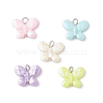 Opaque Acrylic Imitation Pearl Beads Pendants, Butterfly, Platinum, 13.5x17x4.5mm, Hole: 3mm(PALLOY-JF04293)