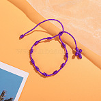 Cross Nylon Cord Braided Bead Bracelets, Rosary Cord Bracelets for Couple Friends, Dark Violet, 6-1/4~11-3/4 inch(16~30cm)(WG2C716-13)