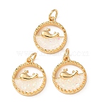 Brass Resin Pendants, Flat Round with Whale Charms, Long-Lasting Plated, Rack Plating, Lead Free & Cadmium Free, Real 18K Gold Plated, White, 15.5x13x3mm, Hole: 3.3mm(RE-H001-01G-01)