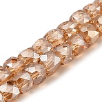 Electroplate Transparent Glass Beads Strands, Faceted, Cube, Sandy Brown, 6x6x6mm, Hole: 1mm, about 67~68pcs/strand, 15.5~16 inch(39.4~40.6cm)(GLAA-C029-03B-07)