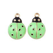 Alloy Enamel Pendants, Cadmium Free & Lead Free, Golden, Ladybug Charm, Light Green, 21.5x14x5mm, Hole: 2mm(ENAM-R149-14A-G)