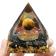 Resin Orgonite Pyramid, for Positive Energy Tower with Tiger Eye Healing Stones, with Radom Color Brass Finding, Office Home Decor, 60x60x60mm(PW-WG40663-03)