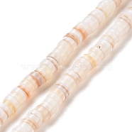 Natural Freshwater Shell Beads Strands, Disc/Flat Round, Heishi Beads, 5~5.5x0.5~2.5mm, Hole: 1mm, about 220~221pcs/strand, 15.7~16.5 inch(40~42cm)(X-SHEL-G011-09-A02)