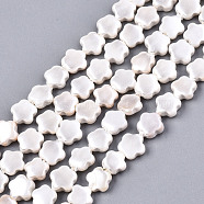 Shell Pearl Beads Strands, Flower, Creamy White, 6x6x2mm, Hole: 0.6mm, about 65~66pcs/strand, 15.04~15.47 inch(38.2~39.3cm)(SSHEL-N032-21)
