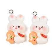 Christmas Theme Rabbit Opaque Resin Pendants, with Platinum Iron Loop, Gingerbread Man, 29.5x16x8mm, Hole: 2mm(RESI-S08-04B)