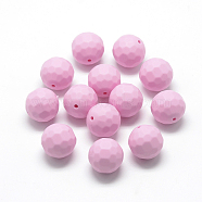 Food Grade Eco-Friendly Silicone Beads, Chewing Beads For Teethers, DIY Nursing Necklaces Making, Faceted Round, Pearl Pink, 15.5mm, Hole: 1mm(SIL-T037-04)