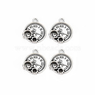 Tibetan Style Alloy Pendants, Cadmium Free & Lead Free, Flat Round with Clock Pattern, Antique Silver, 16x14x3mm, Hole: 1.6mm, about 628pcs/1000g(TIBE-S320-197AS)