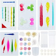 Olycraft DIY Earring Makings, with Pendant Silicone Molds, Iron Jump Rings & Earring Hooks, Nail Glitter Sequins, Plastic Stirring Rod & Pipettes & Measuring Cup, Latex Finger Cots, Tweezers, Mixed Color, 105mm(DIY-OC0001-72)