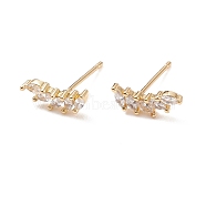 Clear Cubic Zirconia Leaf Stud Earrings, Brass Jewelry for Women, Cadmium Free & Lead Free, Real 18K Gold Plated, 4x11mm, Pin: 0.7mm(EJEW-C029-01G)