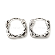 316 Surgical Stainless Steel Hoop Earrings, Line Charm, Antique Silver, 15x14.5mm(EJEW-D096-10H-AS)