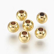 Brass Spacer Beads, Long-Lasting Plated, Round, Golden, 4x3.5mm, Hole: 1.5mm(KK-L165-03A)