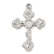 304 Stainless Steel Pendant Cabochon Settings, Cross, Stainless Steel Color, 30.5x20x3mm, Hole: 1.8mm, tray: 4x4mm(STAS-M082-03P)