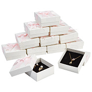 12Pcs Square Cardboard Jewelry Set Box, with Polyester Bowknot Lid, Jewelry Storage Case with Velvet Sponge Inside, for Necklaces, Earrings, Rings, Pink, 7.5x7.4x4.2cm(CBOX-NB0001-29A)