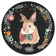 Vintage Metal Tin Sign, Iron Wall Decor for Bars, Restaurants, Cafes Pubs, Flat Round, Colorful, Easter Bunny Pattern, 300x300x0.3mm(AJEW-WH0198-008)