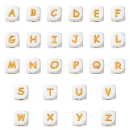26Pcs 26 Styles Silicone Beads, Cube with Letter, Letter A~Z, 12x12x12mm, Hole: 2mm, 1pc/style(SIL-YW0001-06)