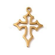 304 Stainless Steel Pendants, Laser Cut, Cross Charm, Real 14K Gold Plated, 22x16x1mm, Hole: 1.5mm(STAS-L022-318G)
