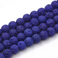 Synthetic Lava Rock Beads Strands, Dyed, Round, Medium Blue, 8~8.5mm, Hole: 1.8mm, about 47pcs/strand, 14.96 inch(38cm)(G-S247-8mm-14-1)