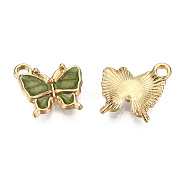 Light Gold Plated Alloy Charms, with Enamel, Butterfly, Yellow Green, 13x13.5x2.5mm, Hole: 1.8mm(ENAM-T009-03C)