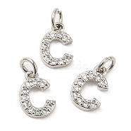 Brass Micro Pave Grade AAA Cubic Zirconia Charms, Letter C, Cadmium Free & Nickel Free & Lead Free, Real Platinum Plated, 9x6x1.5mm, Hole: 2mm(ZIRC-P067-11P-C-NR)