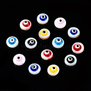 Natural Freshwater Shell Beads, with Enamel, Flat Round with Evil Eye, Mixed Color, 6x3~4mm, Hole: 0.8mm(SHEL-N003-16)