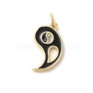 Rack Plating Brass Enamel Pendants, with Jump Ring, Long-Lasting Plated, Cadmium Free & Lead Free, Yin-yang Charm, Real 18K Gold Plated, Black, 21x10x2mm, Hole: 3mm(KK-Z056-50G-02)