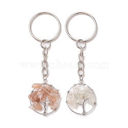 Natural Moonstone and Natural Sunstone Keychains, with Iron Findings, Tree of Life, 8cm, 2pcs/set(KEYC-JKC00754-02)