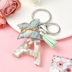 Resin & Acrylic & Faux Suede Tassel Keychain, with Alloy Clasp and Iron Rings, Letter A, 0.9cm(KEYC-YW00126-01)