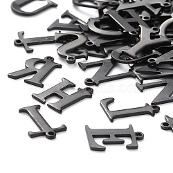304 Stainless Steel Charms, Laser Cut, Alphabet, Electrophoresis Black, Random Mixed Letters, 12~12.5x5~14x0.7~1mm, Hole: 1mm(STAS-H112-EB)