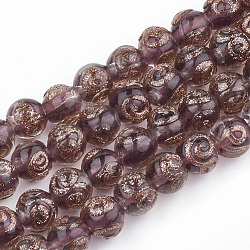 Handmade Gold Sand Lampwork Beads, Round, Old Rose, 8~9x7~7.5mm, Hole: 1.5~2mm(LAMP-T006-05B)