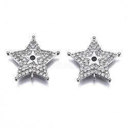 Brass Micro Pave Clear Cubic Zirconia Pendants, Star, Platinum, 18x19x2.5mm, Hole: 1mm(ZIRC-S069-033P)