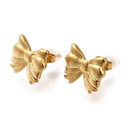 304 Stainless Steel Bowknot Stud Earrings, Golden, 12x15mm(EJEW-Z077-01G)