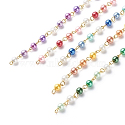 Handmade Glass Pearl Beaded Chains, with Brass Eye Pins, Unwelded, Mixed Color, 13x6mm, about 3.28 Feet(1m)/Strand(AJEW-JB01136)