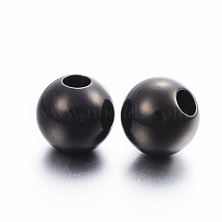 304 Stainless Steel Beads, Large Hole Beads, Round, Electrophoresis Black, 12x11mm, Hole: 4mm(X-STAS-H370-02B)