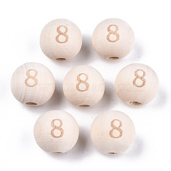 Unfinished Natural Wood European Beads, Large Hole Beads, Laser Engraved Pattern, Round with Number, Num.8, 15~16x14~15mm, Hole: 4mm(WOOD-S045-141A-8)