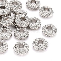 Alloy Rhinestone Beads, Grade A, Platinum Plated, Cadmium Free & Nickel Free & Lead Free, about 16mm in diameter, 9mm thick, hole: 5mm(RSB065-NF)
