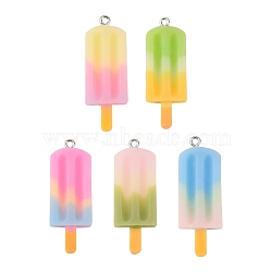 Rainbow Resin Pendants, with Platinum Tone Iron Loop, Ice Cream, Mixed Color, 41.5x14.5x5.5mm, Hole: 2mm(CRES-S359-30)