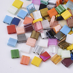 2-Hole Glass Seed Beads, Mixed Style, Rectangle, Mixed Color, 5x4.5~5.5x2~2.5mm, Hole: 0.5~0.8mm(SEED-S023-35C-01)