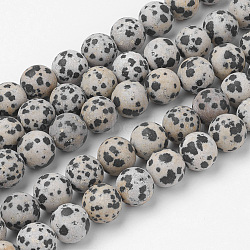 Natural Dalmatian Jasper Bead Strands, Round, Frosted, 12~12.5mm, Hole: 2mm, about 31~32pcs/strand, 14.9 inch(38cm)(G-G735-68F-12mm)
