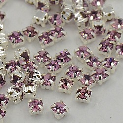 Sew on Rhinestone, Grade A Glass Rhinestone, with Brass Prong Settings, Garments Accessories, Silver Color Plated Metal Color, Light Amethyst, 3~3.2x3~3.2mm, Hole: 1mm, about 1440pcs/bag(RB-J179-SS12-212)