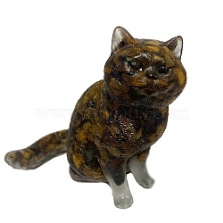 Resin Cat Display Decoration, with Natural Tiger Eye Chips inside Statues for Home Office Decorations, 60x70x75mm(PW-WG87501-01)