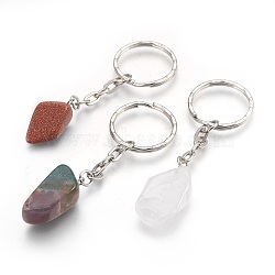 Natural Gemstone Keychain, with Iron Findings, Nuggets, Platinum, 75~79mm, Ring: 25x2.5mm, Pendant: 24~29x11~16x9~11mm(KEYC-JKC00159-M)
