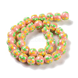 Handmade Porcelain Beads Strands, Hand Drawn Beads, with Enamel, Round, Light Salmon, 10~11x9mm, Hole: 1.5mm, about 35pcs/strand, 12.80 inch(32.5cm)(PORC-L078-01J)