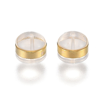 Brass Rings Silicone Ear Nuts, Earring Backs, Golden, 5.7x5.7x4.5mm, Hole: 1mm