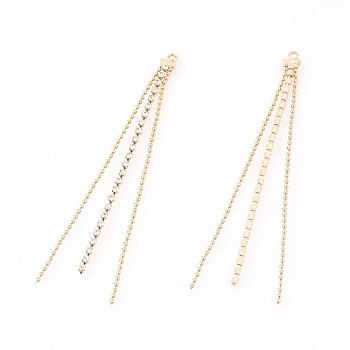 Brass Ball Chain Tassel Big Pendants, with Cubic Zirconia, Clear, Real 18K Gold Plated, 71x4.5x1.5mm, Hole: 1.6mm