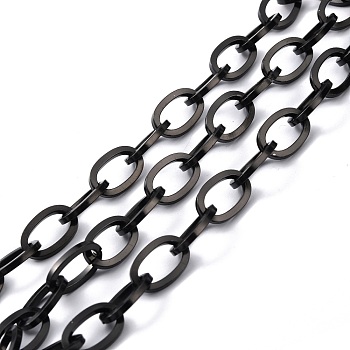 Ion Plating(IP) 304 Stainless Steel Cable Chains, Unwelded, with Spool, Flat Oval, Electrophoresis Black, 17.5x11.5x2mm, about 16.40 Feet(5m)/Roll