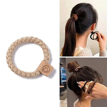 Solid Cloth Elastic Braided Hair Ties, Smiling Face Hair Accessories for Women Girls, Wheat, 7mm, Inner Diameter: 41mm